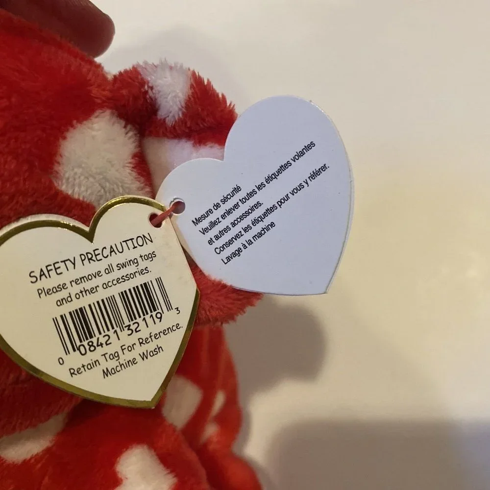 Ty Pluffies Plush Red White Hearts Dreamy Puppy Dog W/ Tags Tylux - Picture 5 of 8